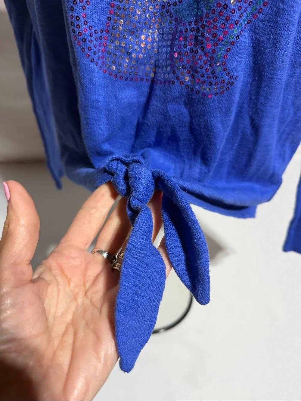 Children’s Place Girls Sequin Unicorn Tie Front Top Size 14 Blue